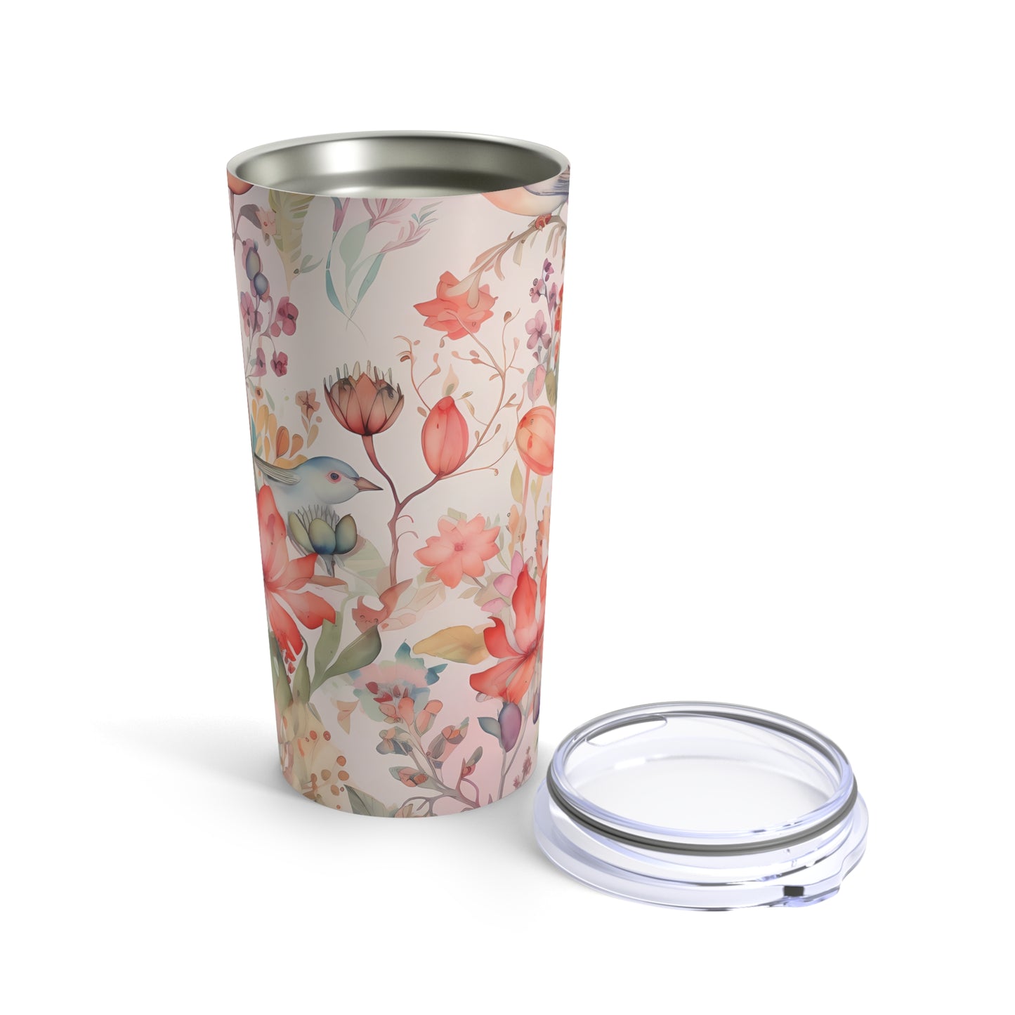 Peach Boho Flowers and Birds Tumbler 20oz