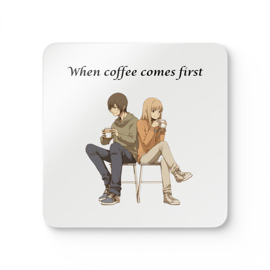 When Coffee Comes First Humor Corkwood Coaster Set