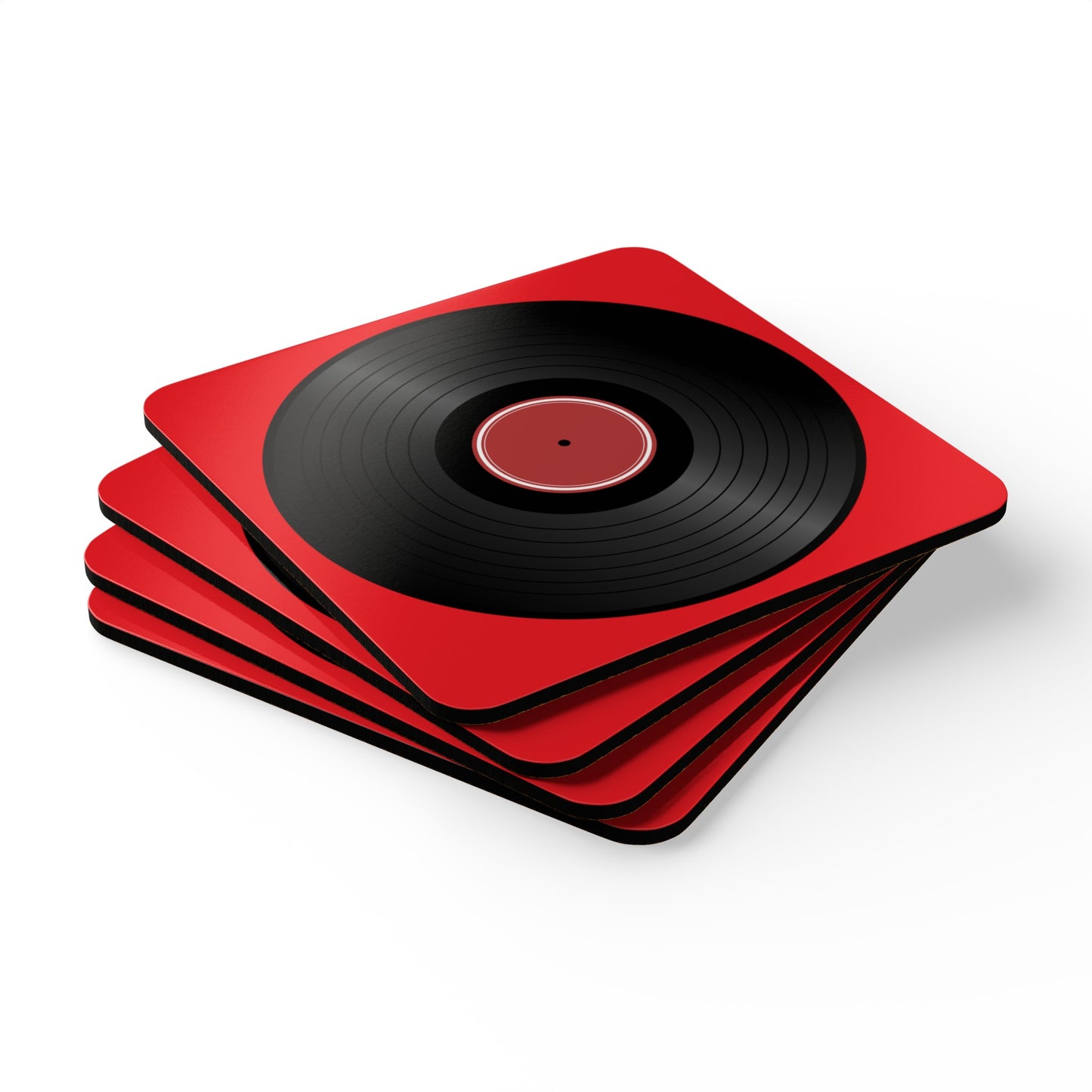 Retro Vinyl Record, Red Corkwood Coaster Set