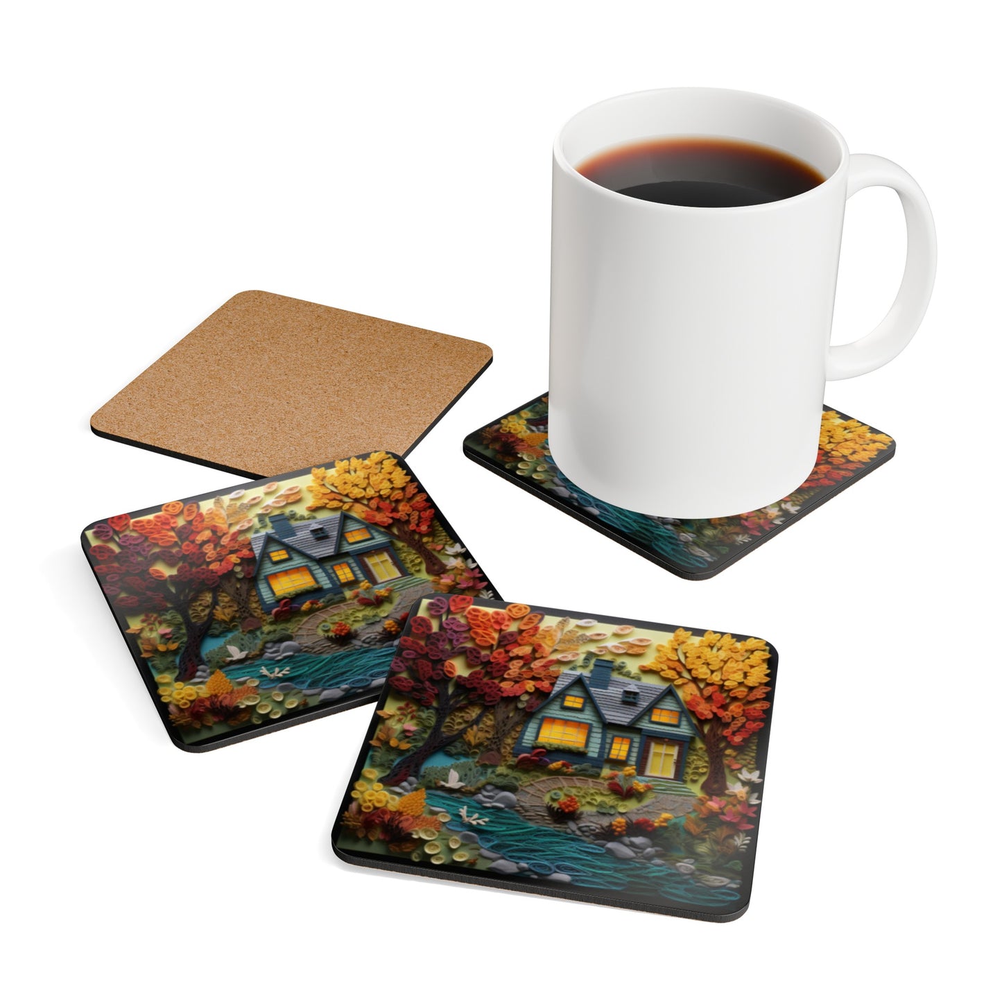 3D Home Scenery Corkwood Coaster Set