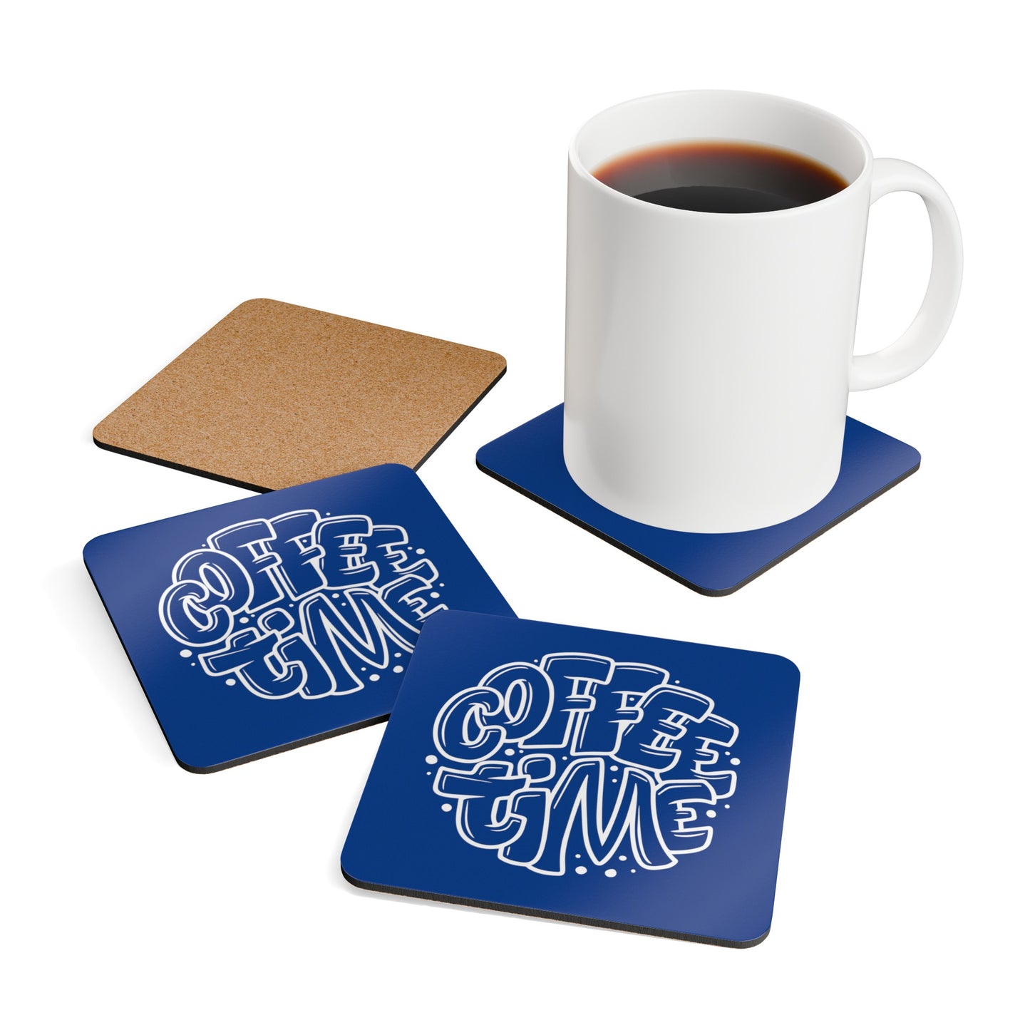 Coffee Time, Blue Corkwood Coaster Set