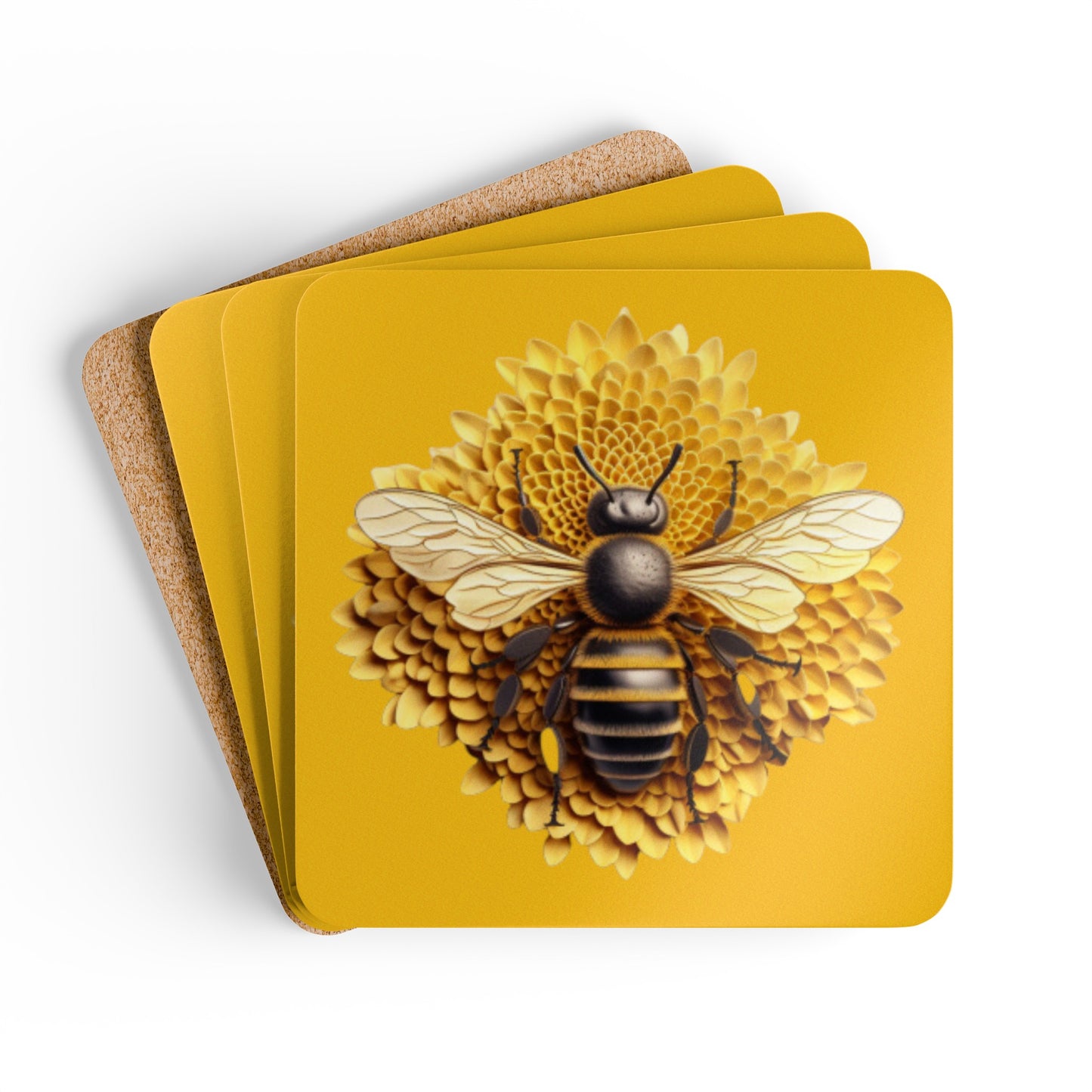 Yellow Bee Corkwood Coaster Set