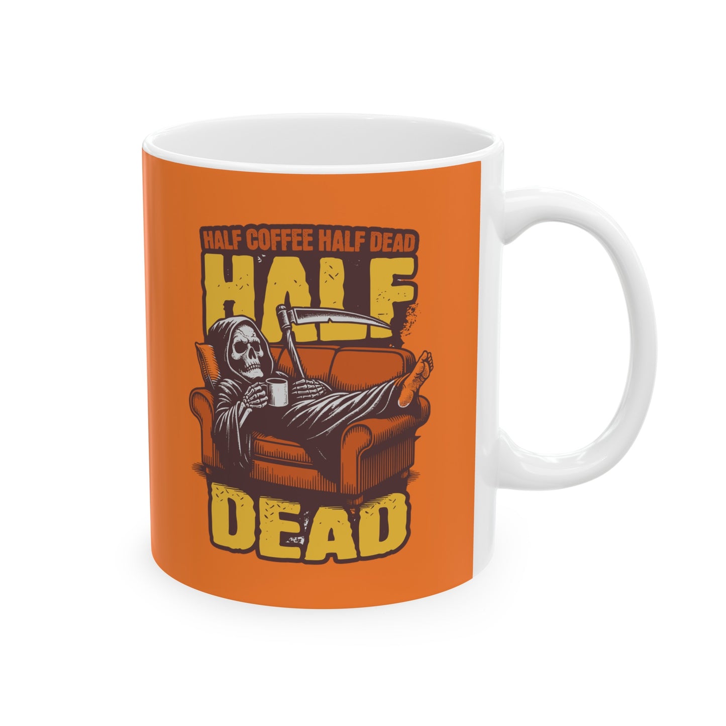 Humorous Skeleton Drinking Coffee Ceramic Mug, (11oz, 15oz)