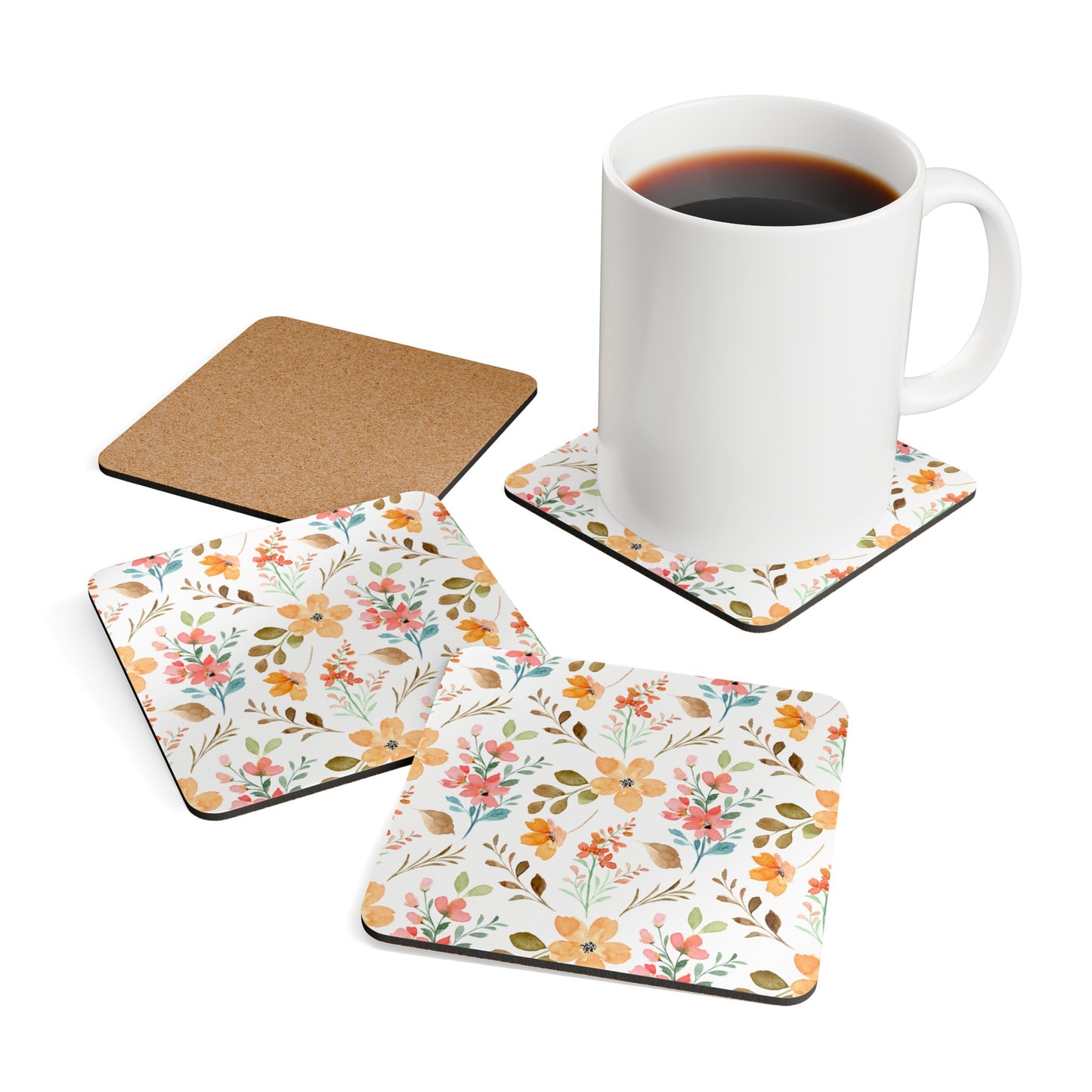 Boho Flowers Corkwood Coaster Set