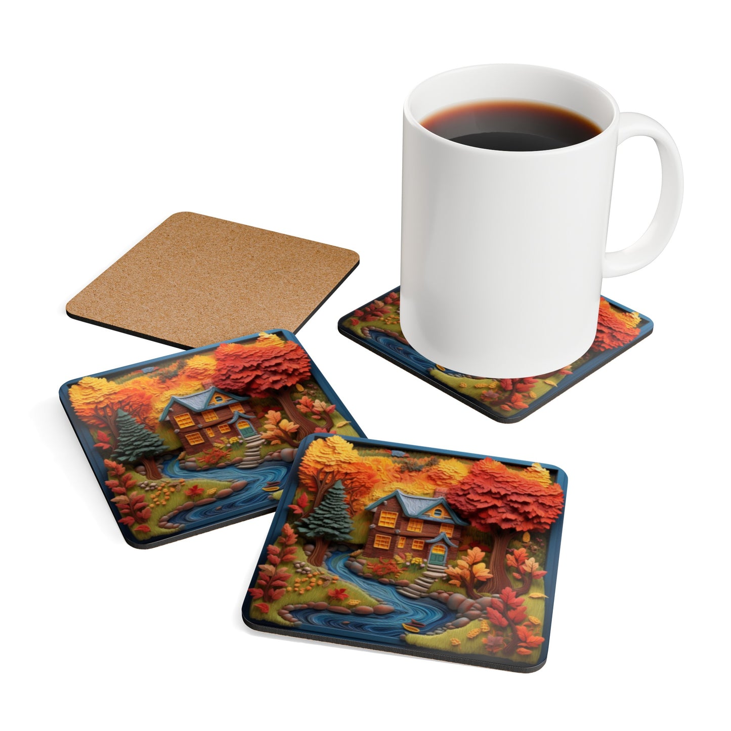 3D Home Scenery Corkwood Coaster Set