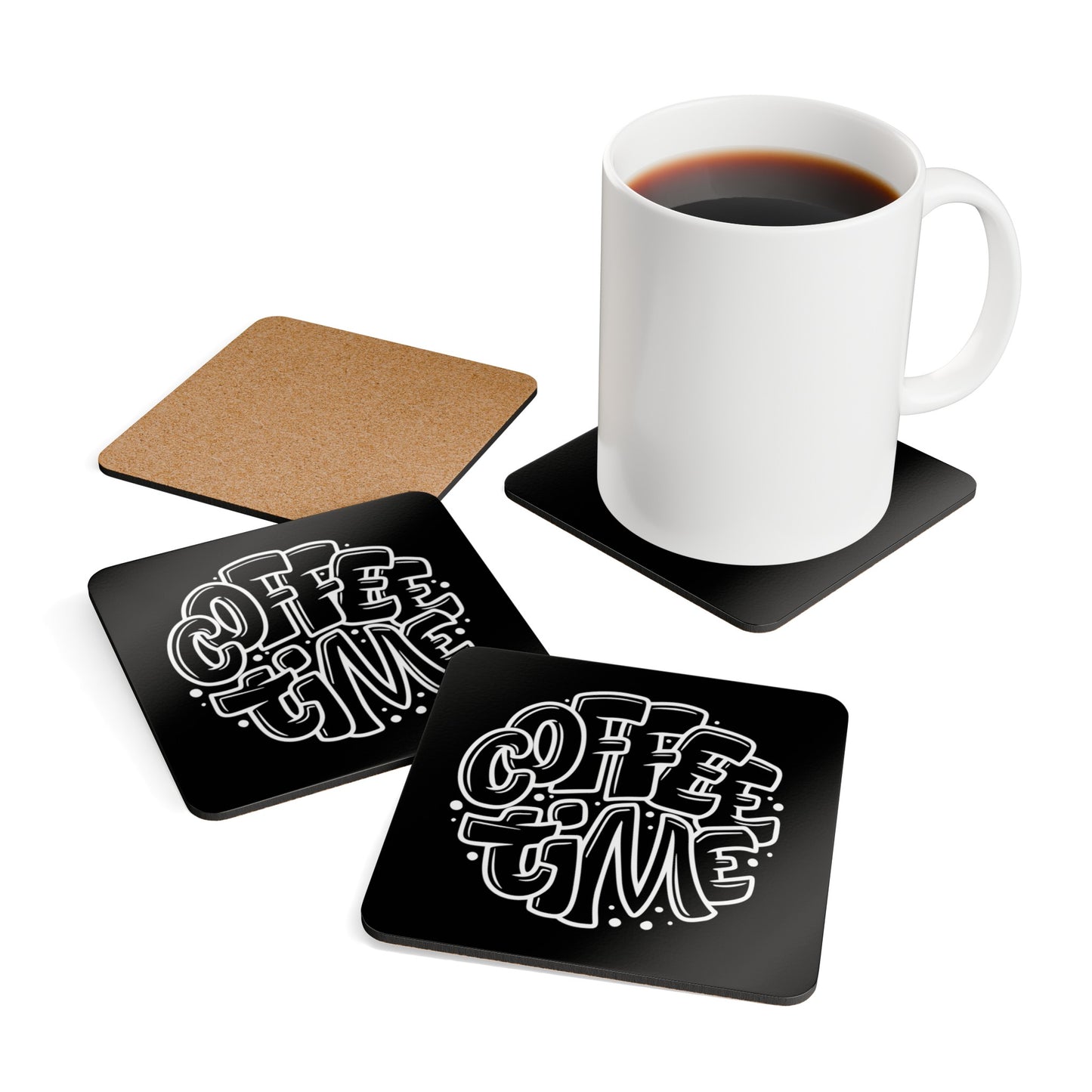 Coffee Time, Black Corkwood Coaster Set