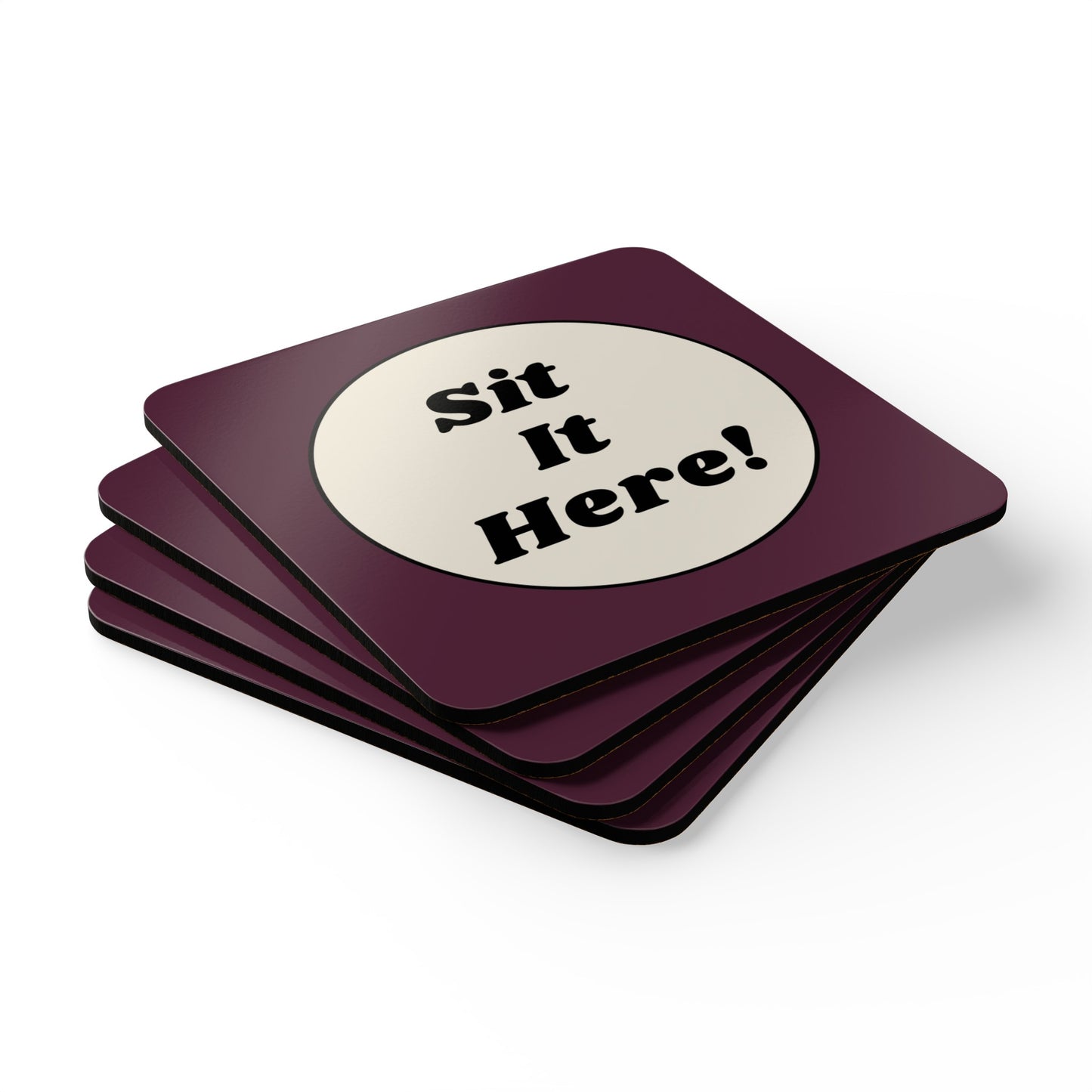 Sit It Here, Purple Corkwood Coaster Set