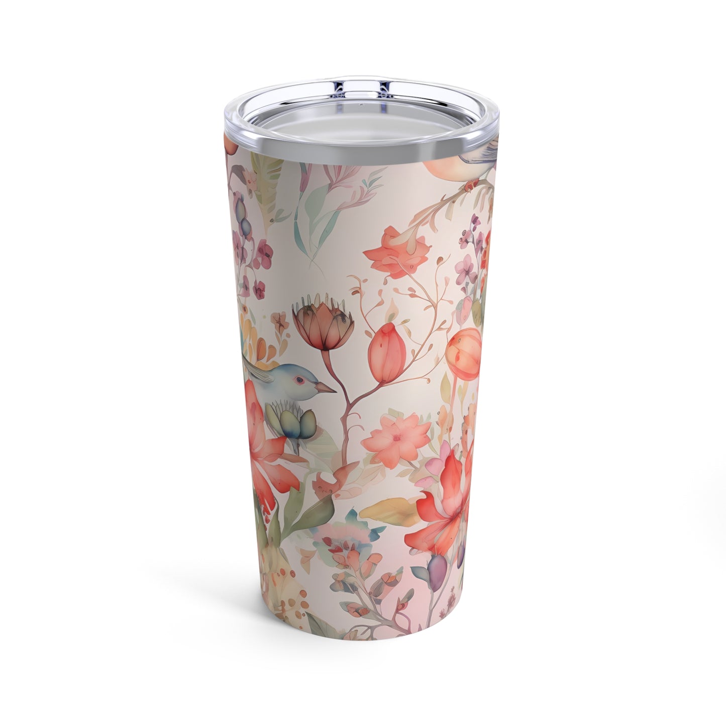 Peach Boho Flowers and Birds Tumbler 20oz