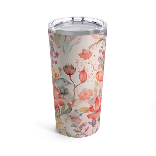 Peach Boho Flowers and Birds Tumbler 20oz