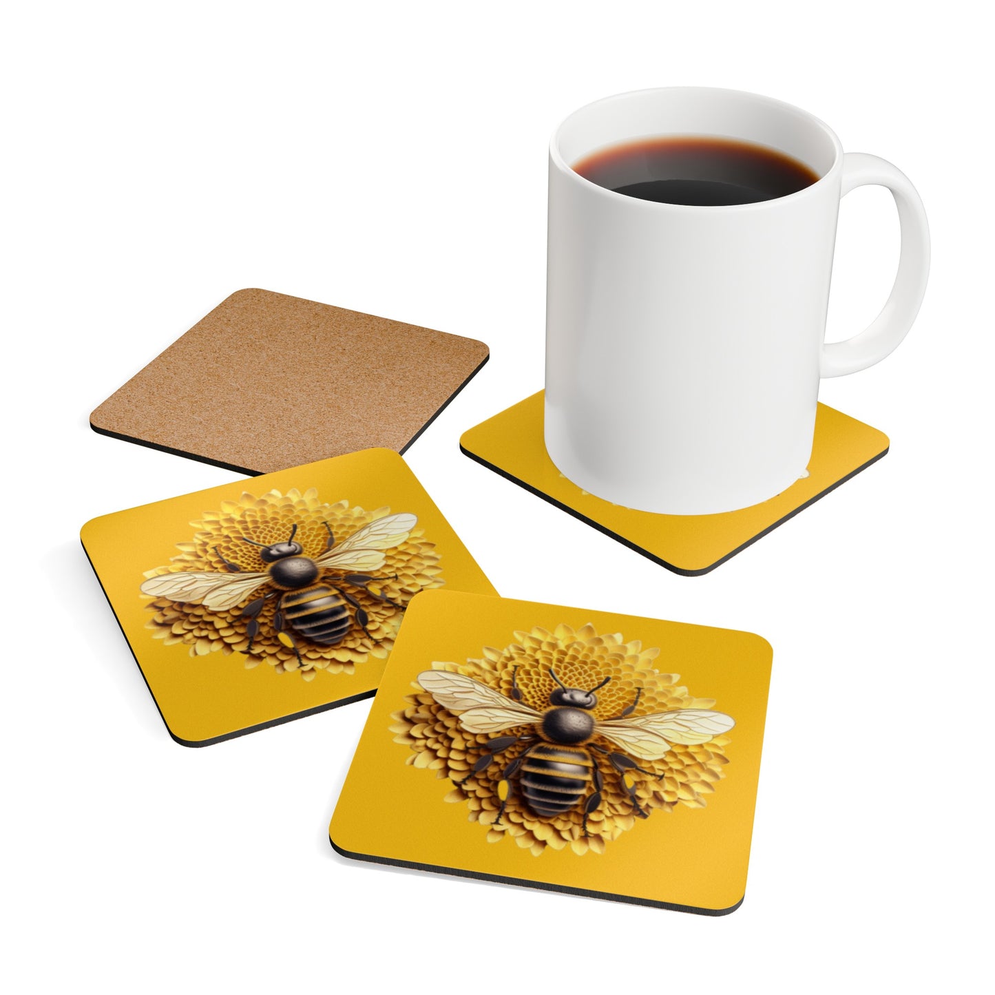 Yellow Bee Corkwood Coaster Set