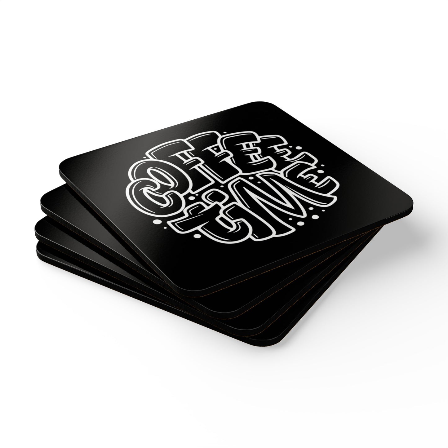 Coffee Time, Black Corkwood Coaster Set