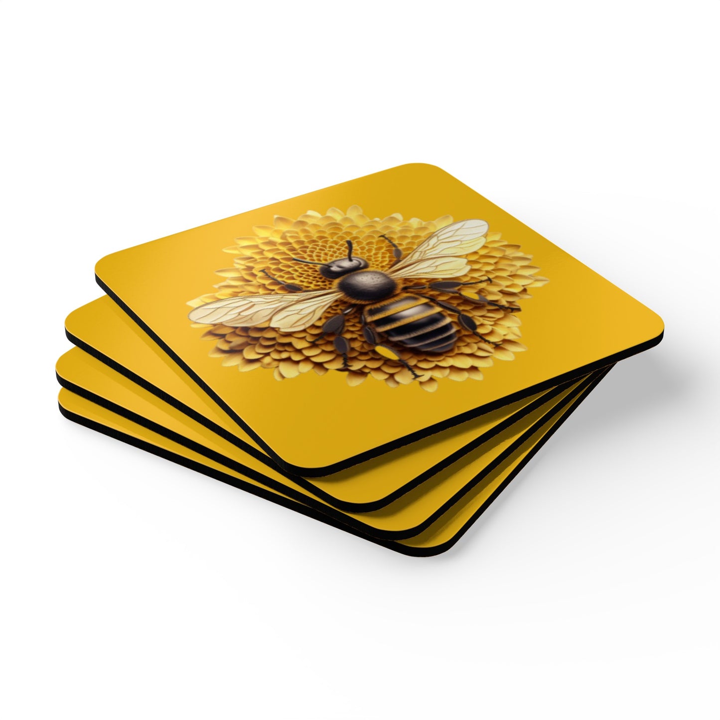 Yellow Bee Corkwood Coaster Set