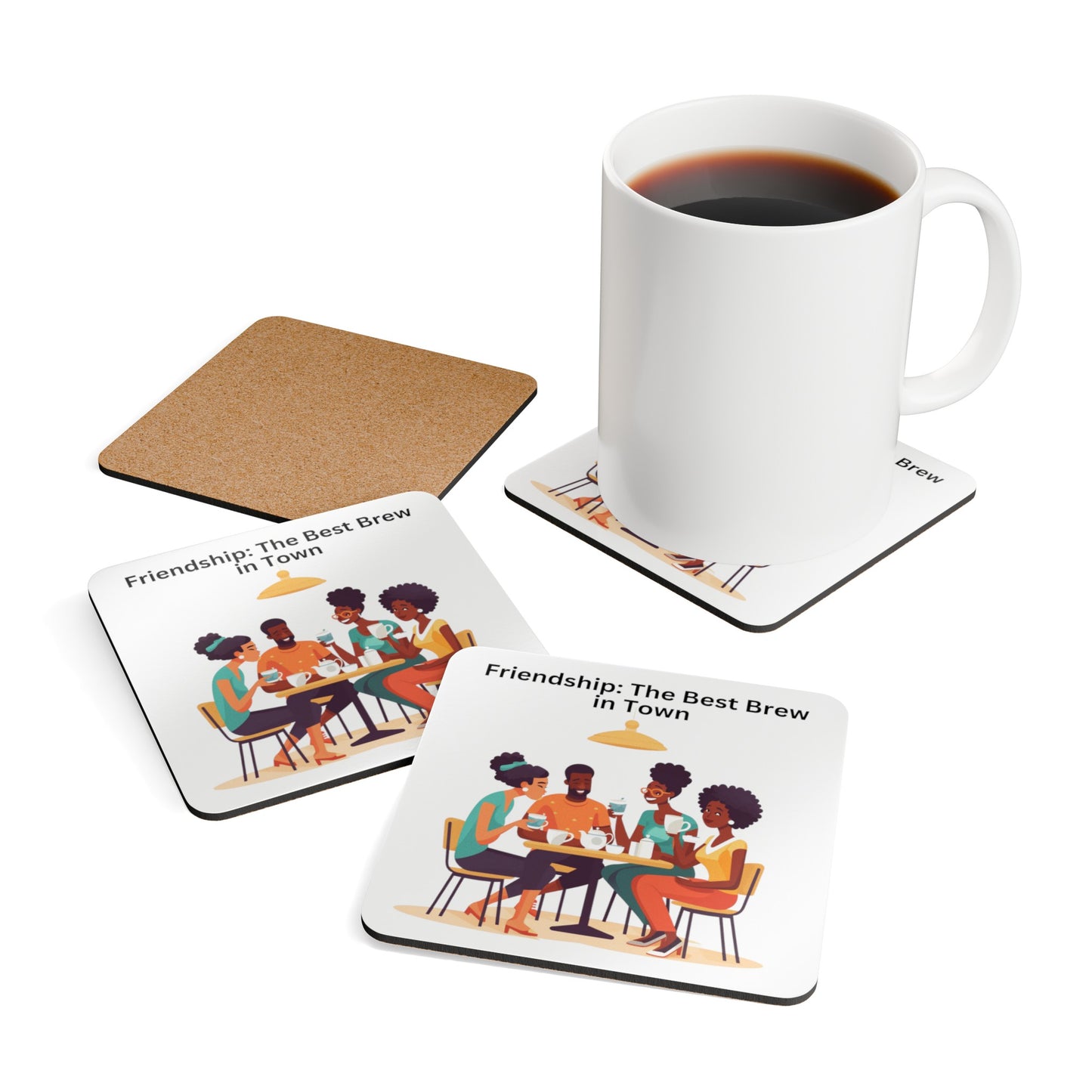 Friendship, Gathering For Coffee Corkwood Coaster Set