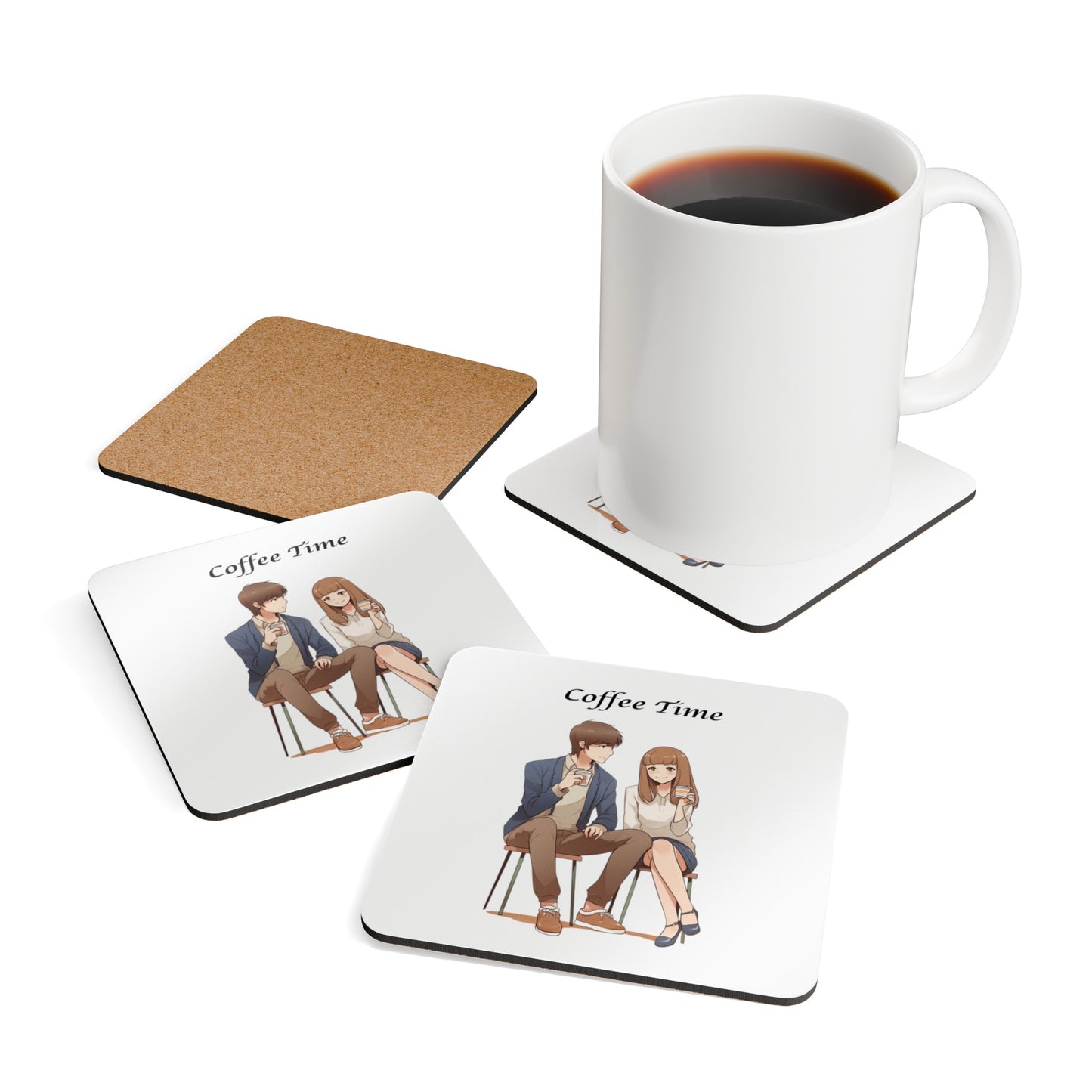 Coffee Time, Coffee Lovers Corkwood Coaster Set