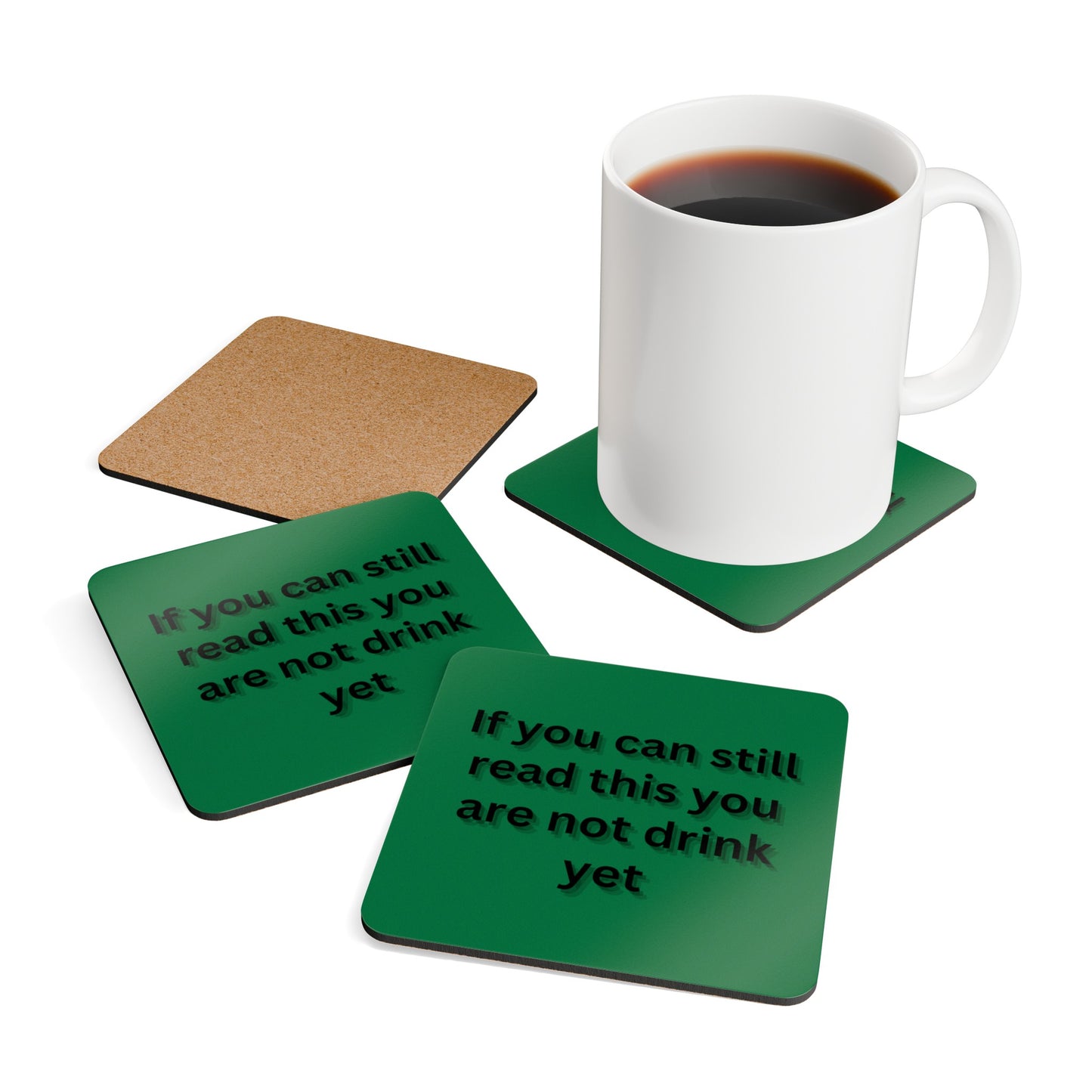 Humorous Quote, Green Corkwood Coaster Set