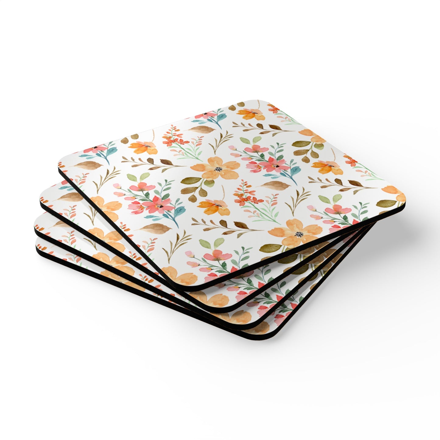 Boho Flowers Corkwood Coaster Set