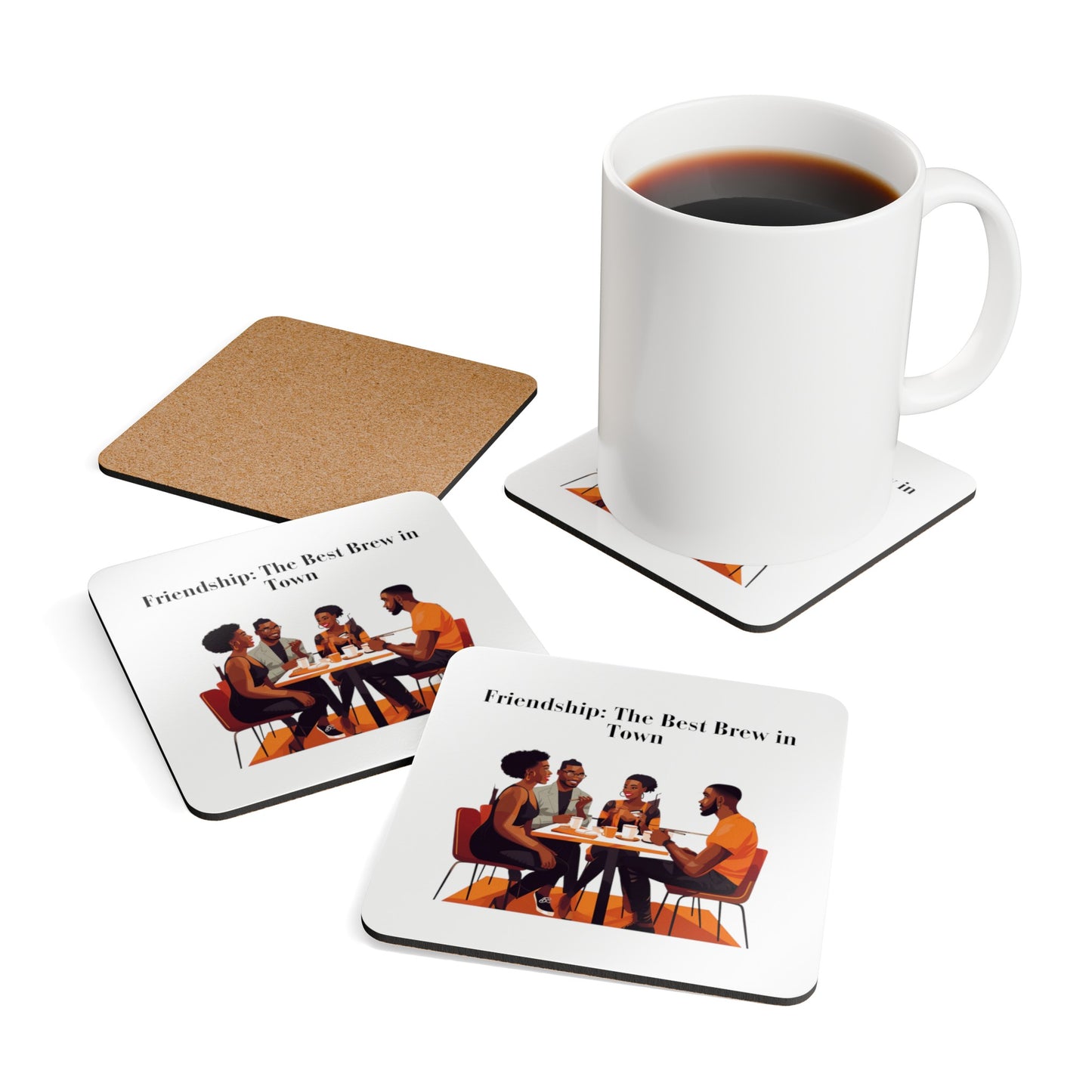 Friendship, Gathering For Coffee Corkwood Coaster Set